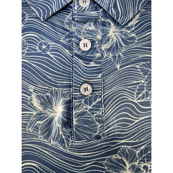 Laguna Swim Men’s XL Blue White Floral Polo Shirt Stretch Casual Surf Style - Picture 3 of 9